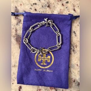 New Tory Burch Silver Chain Bracelet with logo  Accents